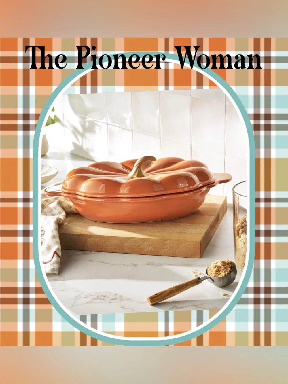 The Pioneer Woman 3 Quart Stoneware Ovel Pumpkin Baker W/Lid NIB!
